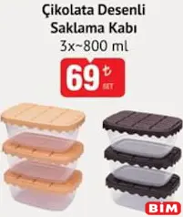 ÇİKOLATA DESENLİ SAKLAMA KABI 3X800 ML